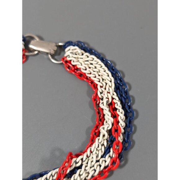 Vintage Red White Blue Multi Chain Bracelet 7" MCM Americana - Picture 4 of 7